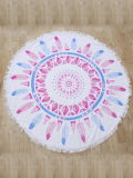 Reactive Printing Round Beach Towel in Stock with Various Designs (peacock and feather)