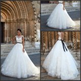 Black Sash Wedding Ball Gown Lace Appliqued Custom Bridal Dresses PV275