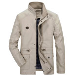 Men's Casual Outdoor Windbreaker Hooded Jacket Cotton Light Khaki Coat