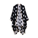 Women's Color Block Open Front Blanket Poncho Bohemian Cashmere Like Cape DOT Printing Thick Winter Warm Stole Throw Poncho Wrap Shawl (SP231)