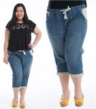 P1168 Ladies Plus Size Loose Capris Jeans with Sashes