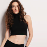Lady Black Knit Stretchy Turtleneck Fitted Crop Top