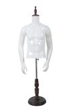Glossy Bright White Half-Body Male Mannequin with Cap (The Wooden Base)