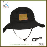 Custom Plain Leather Patch Cotton Bucket Hat with String