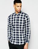 Men Light Weight Navy Checker Button Long Shirt