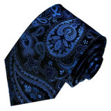 Men's Fashion Navy Blue Background Royal Blue Paisely Design Woven Silk Neckties