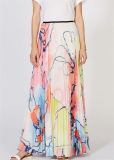 Painted Flower Print Pleated Maxi Skirt