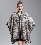 Womens Cashmere Feel Alike Fancy Checked Cape Stole Poncho Shawl (SP292)