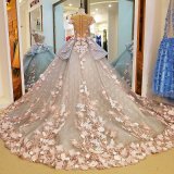 New Tailed Grey Ball Gown Princess Dress Evening Gown 2018