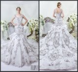 Illision Bodice Trumpet Bridal Gown Vestidos Silver Crystals Wedding Dress Dars2016