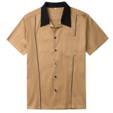 Men's Brown Short Sleeve Cotton Shirt with High Quality