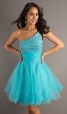 Beaded Tulle One Shoulder Style Short Prom Dresses (PD3031)