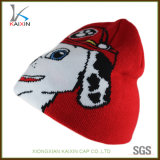 Red Jacquard Dog Pattern Beanie Knitted Hat for Kid and Children