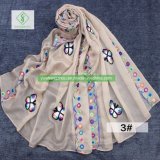 2018 New Design Butterfly Embroidered Silk Scarf Fashion Lady Shawl