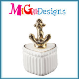 White Ceramic Jewelry Box with Anchor Lid