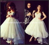 A-Line Lace Wedding Gown Hi-Low Organza Short Bridal Wedding Dress W151025