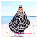 100% Cotton Round Circle Printed Towel with Tassels