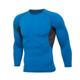 Blue Long Sleeve Bodybuilding Sports Fitness Gym Compression Shirt Wear with Lycra