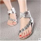 Women Summer Pinch Feet Diamond Beaded Chain Flat Sandals