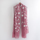 Floral Embroidered Fashion Cotton Voile Lady Scarf (YKY1155)
