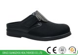 Black Leather Shoes Casual Sandal with Spandex Material Offering Extra Room for Edema Foot
