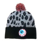 Leopard Jacquard Beanie Hats/Caps Custom Fold up with Top Ball/Pompom