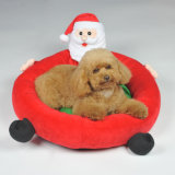 Design Christmas Dog Cushion Flocked Santa Claus Round Pet Beds