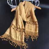 Plain Color Polyester/ Cotton Women Shawl with Lace (HV15)