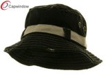 Black Frayed Cotton Twill Washed Bucket Hat