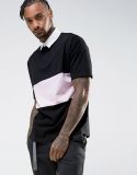 Men's Oversized Contrast Panels Rugby Polo Shirt