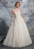 Princess Bridal Gown Beaded Appliqued Cream Tulle Beach Wedding Dress M8215