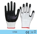 13G Polysterhand Safety Working Gloves with Black Nitrile Coated