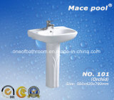 Ceramic Pedestal Basin with Orchid Pattern for Bathroom (101)