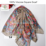 100% Viscose Polyester Floral Printed Shawl Salable Square Scarf