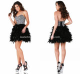 Feather Evening Gown Crystals Short Party Prom Coctkail Dresses Z9046