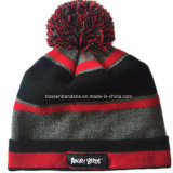 OEM Produce Customized Design Striped Soft Black Winter Knitted Ski Beanie Hat
