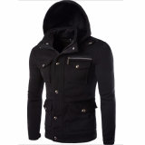 Men's Pockets Zip up Cotton Coat Solid Outwear Jacket Hoody