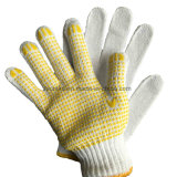 White Cotton Knitted Gloves Dotted PVC Dots with Ce