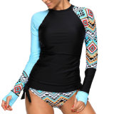 Fashion Contrast Rosy Detail Long Sleeve Tankini Swimsuit