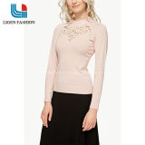 Fashionable Women Hollow Lace up Knit Jumper Clothing with Long Sleeve