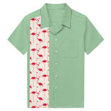 Wholesale Mens Clothing Flamingos Print Splicing Mint Green Shirts