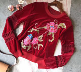 Custom Floral Red Velvet Jacket Fashion Blouse