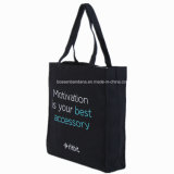 Factory OEM Produce Custom Print Black Cotton Canvas Shopping List Bag with Gussets on Bottom and Sides