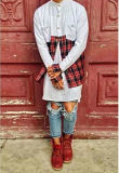 Patch Red Plaid T Shirts Red Plaid Bottom Long Sleeve