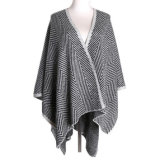 Womens Cashmere Feel Knitted Jacquard Cape Stole Poncho Shawl (SP623)