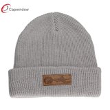 Fashion Warm Striped Winter Beanie/Knitted Hat with Custom Leather Patch (65050099)