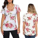Fashion Women Leisure Casual Rose Flower Printed T-Shirt Clothes Blouse
