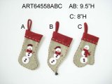 Jute Stocking Designed with Button Snowman Decoration Gift-3asst.