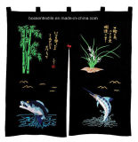Factory Produce Custom Fish Embroidered Japanese Restaurant Cotton Door Curtain