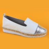 Womens Fashion PU Leather White and Silver Platform Espadrilles Shoes